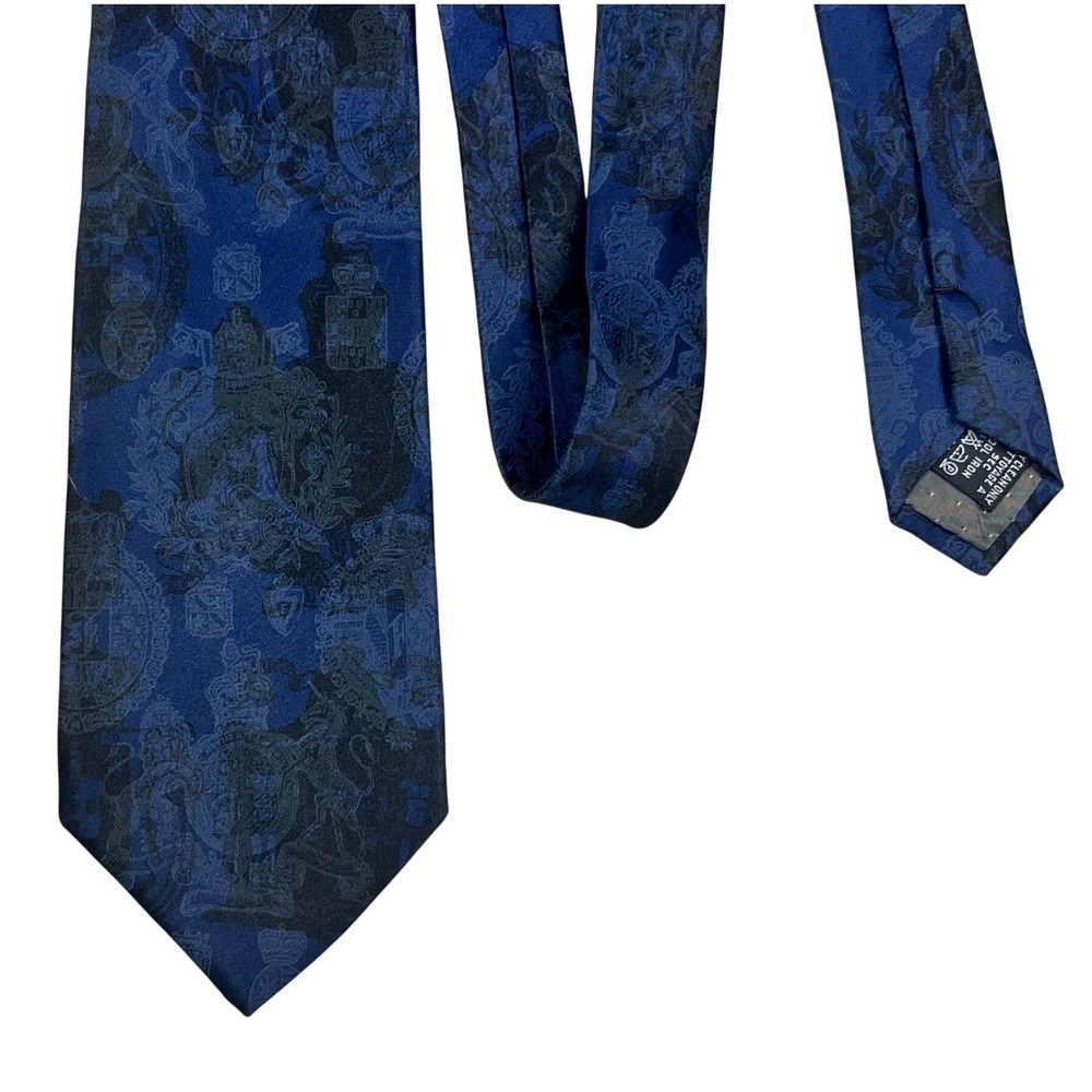 Gianfranco Ferre Mens Silk Tie Blue Black Heraldic Crest Crown Made in Italy